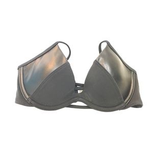 Victoria's Secret PINK Black w/ Leather Strappy Back Scoop Bikini Top XS